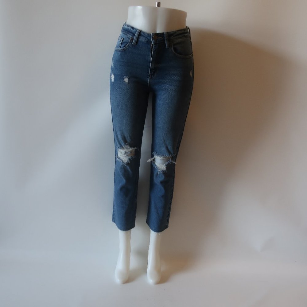 Womens Jbd Just Black Denim Blue Distressed Cropped Jeans 25 *